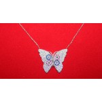 Gümüş Kelebek Mavi-Pembe Kolye